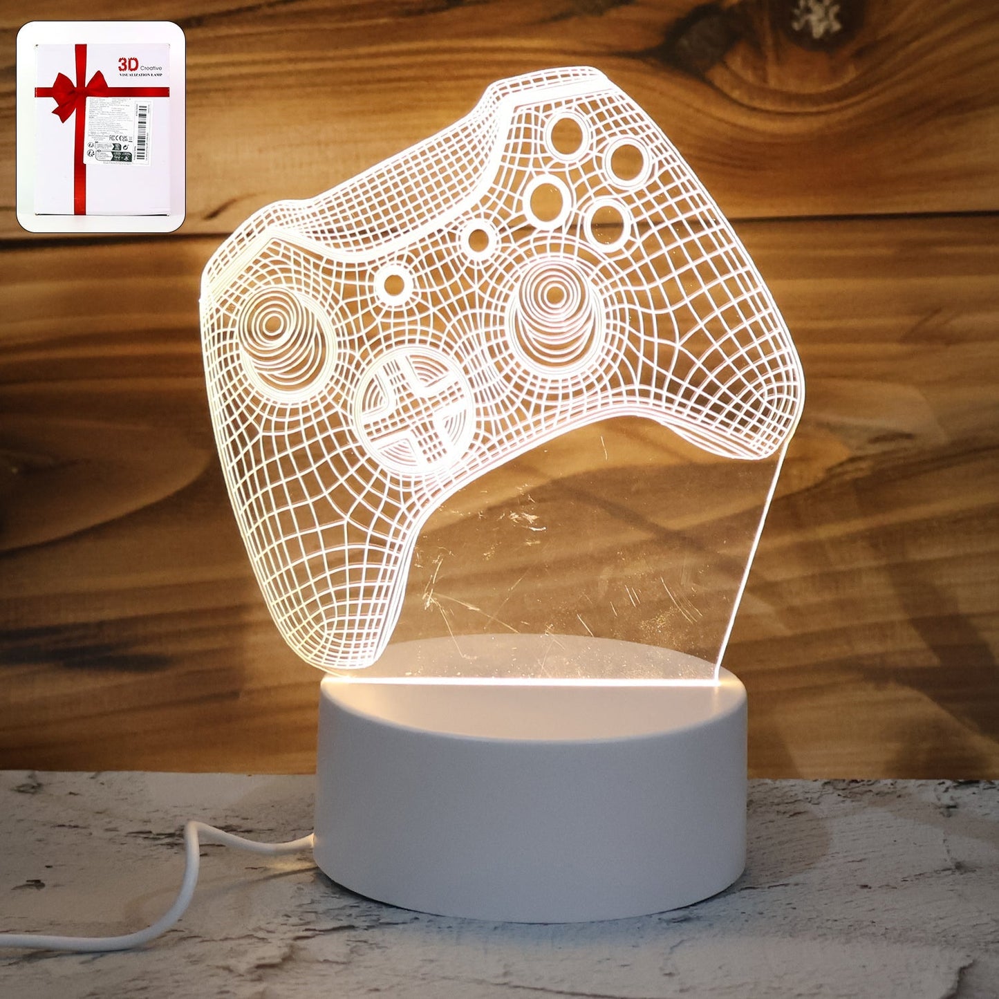 3D Illusion LED Night Lamp with Gaming Controller Design