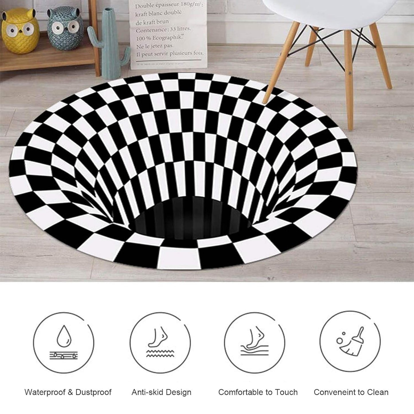 3D Space Round Carpet, Floor Mat Non-Woven Doormat (1 Pc / 78 Cm)