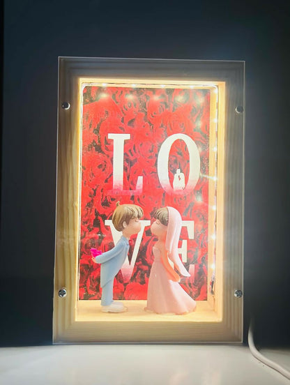 3D Romantic Couple Figurine Shadow Box with LED Lights and photoframe – I Love You Wooden Frame for Valentine’s Day, Proposal, Wedding Anniversary, or Bedroom Decoration