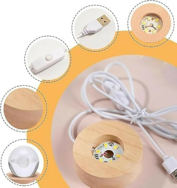 3D Crystal Glass Ball with LED Wooden Base – Engraved Lord Ganesha Decorative Night Light – Spiritual Gift for Home, Mandir, Diwali, Office Desk, and Meditation Décor